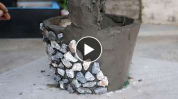 flower pot from stones and old plastic containers beautiful and unique at home